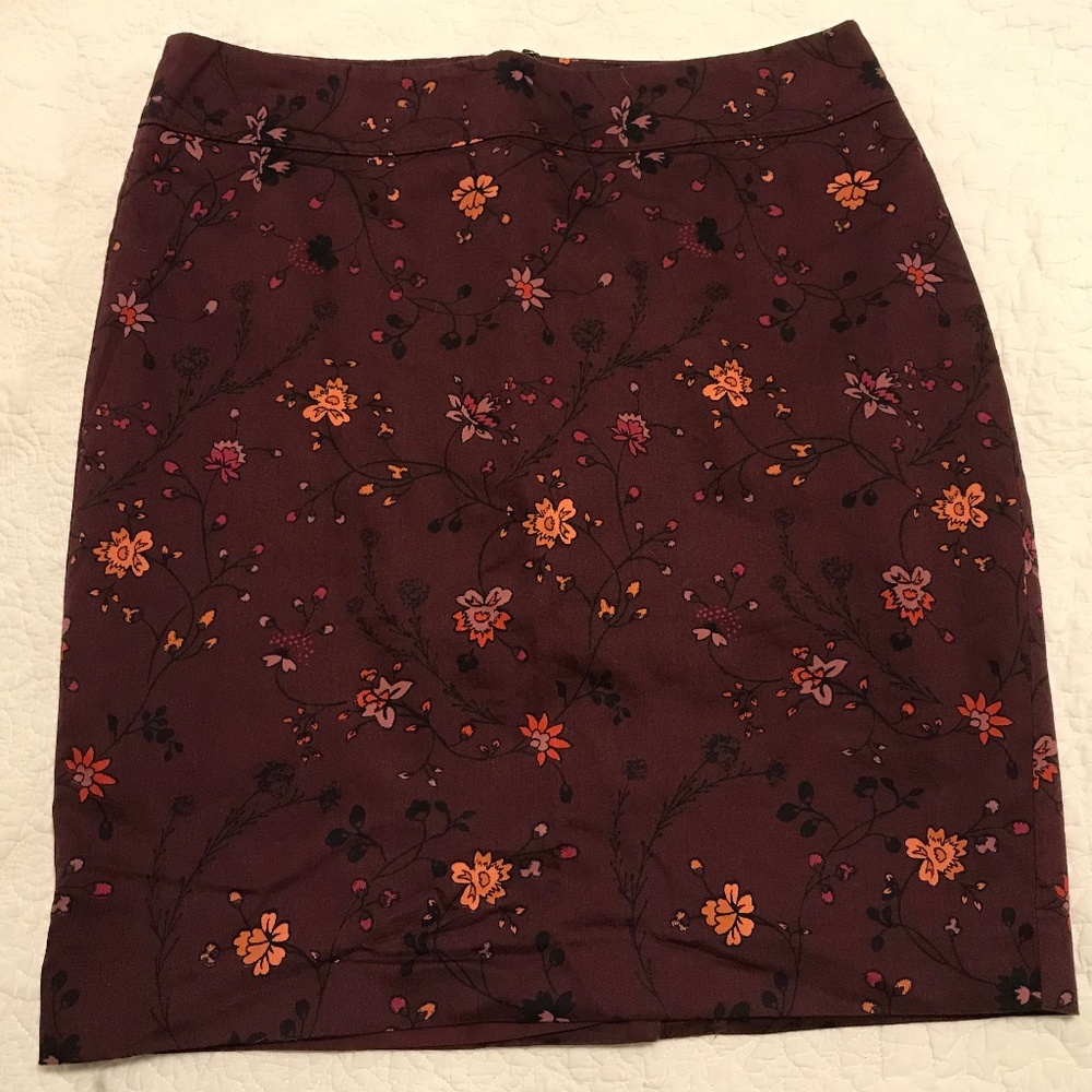 Loft Outlet 💯% cotton floral maroon fully lined midi skirt (6)